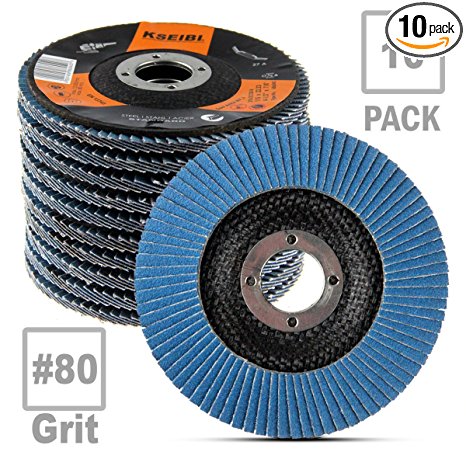 KSEIBI 686036A Zirconia Corundum 4 1/2 Inch Flap Disc Sanding Grinding Wheel (Grit #80, 10Pack)