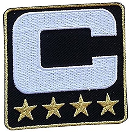 Black Captain C Patch (4 Gold Stars) Sewing On for Jersey Football, Baseball. Soccer, Hockey Jersey (black--2pcs)