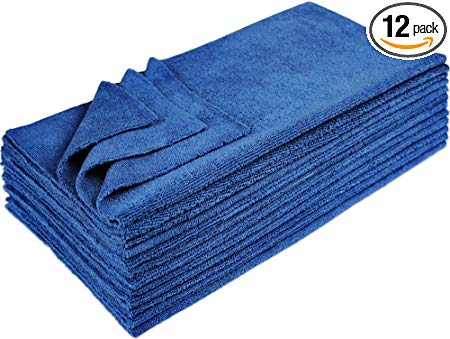 Eurow Microfiber 16 x 16in 300 GSM Ultrasonic Cut Cleaning Towels 12Pk - Blue