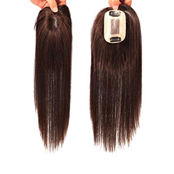 Remeehi 3"x4" Mono Top Piece Real Human Hair Topper Clip in Hair Piece (14inch dark brown)