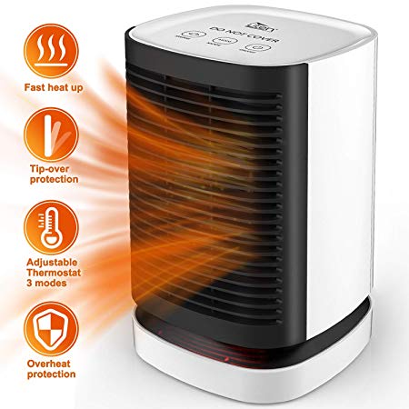 AGM Fan Heater, PTC Ceramic Electric Heater With 950W / 650W / 5W Power Setting, 2 Seconds Heat-up, Tip-over and Over-heat Protection, Portable Heater for Home, Office, Indoor Use - Black and White
