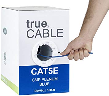 Cat5e Plenum (CMP), 1000ft, Blue, 24AWG 4 Pair Solid Bare Copper, 350MHz, ETL Listed, Unshielded Twisted Pair (UTP), Bulk Ethernet Cable, trueCABLE
