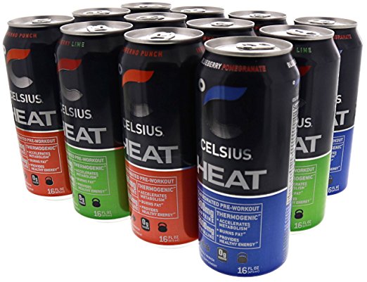 Celsius Heat Carbonated Thermogenic Pre-Workout for an Accelerated Metabolism and Healthy Energy 12/16oz Cans (Variety Pack)