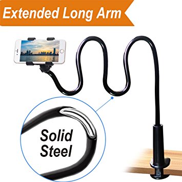 Cell phone Lazy Mount Holder, cellphone stand with solid steel and flexible for Desk, bedside to hold Smartphone, 31.5-in, Black