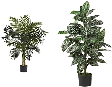 Nearly Natural 5357 4ft. Golden Cane Palm Tree,Green & Zebra Silk Plant, Green 3 ft.
