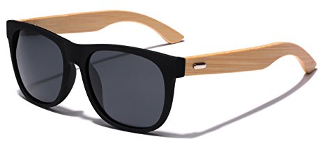 Polarized Classic Horn Rimmed Sunglasses with Bamboo Wood Temples