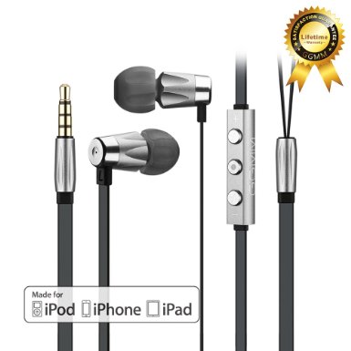 GGMM AlaudaLifetime Warranty Noise Isolating Deep Bass In-Ear 3-button Full Aluminum Housing Headphone with MicFlat Tangle-free Cable-Compatible with Apple iPhone iPad and iPod
