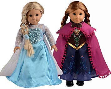 sweet dolly Elsa and Anna Princess Costumes for 18 Inch American Girl Doll Clothes