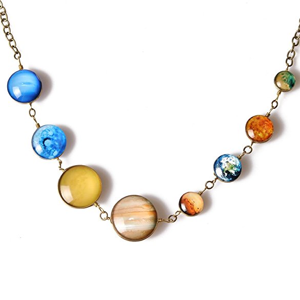 Planet Pendant Necklaces for Women - Solar System Double-sided Handmade Steel Chain Cross Necklace