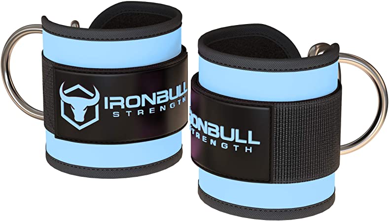 Iron Bull Strength Ankle Straps for Cable Machines (Pair) - Double D-Ring Attachment, Fully Adjustable, Breathable Comfort Neoprene - for Legs, Glutes, Abs and Hips Workouts - Fits Women & Men