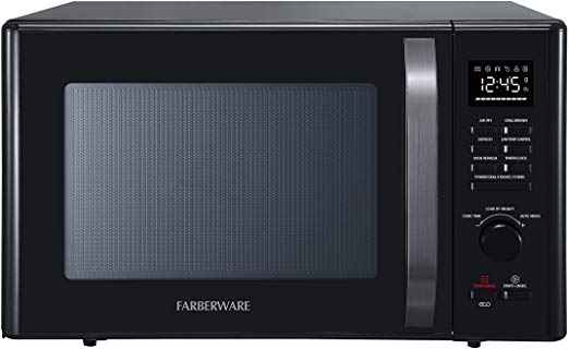 Farberware Black FMO10AHDBKC 1.0 Cu. Ft. 1000-Watt Microwave Oven with Healthy Air Fry, Grill/Convection Function, ECO Mode and LED lighting, Black Stainless Steel