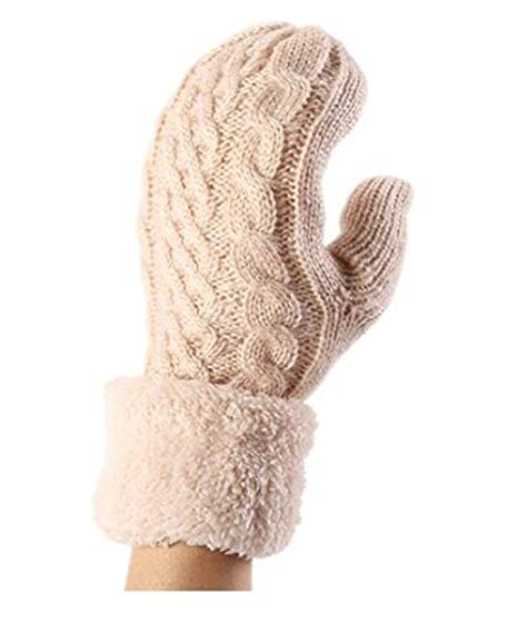 Genius_Baby Mohair Cable Stripe Thick Plush Knit Winter Warm Gloves