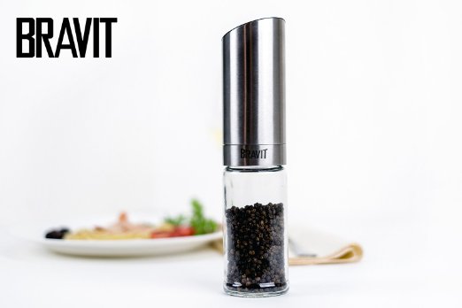 BRAVIT Automatic Gravity Operated Salt Mill or Pepper Grinder with Stainless Steel Body and Ceramic Grinder Mechanism