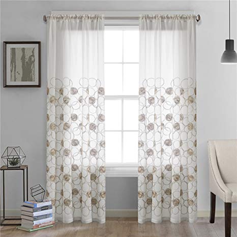 Dreaming Casa Roundness Pattern White Window Sheer Curtains for Living Room, Rod Pocket Curtain Drapes for Bedroom 52" W x 84" L Set of, 2 Panels