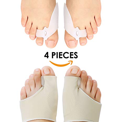Faireach Bunion Correctors, Bunion Relief Sleeve Kit 4Pcs, Hallux Valgus Protector Pads With Gel Gig Toe Separators Spacers Straighteners