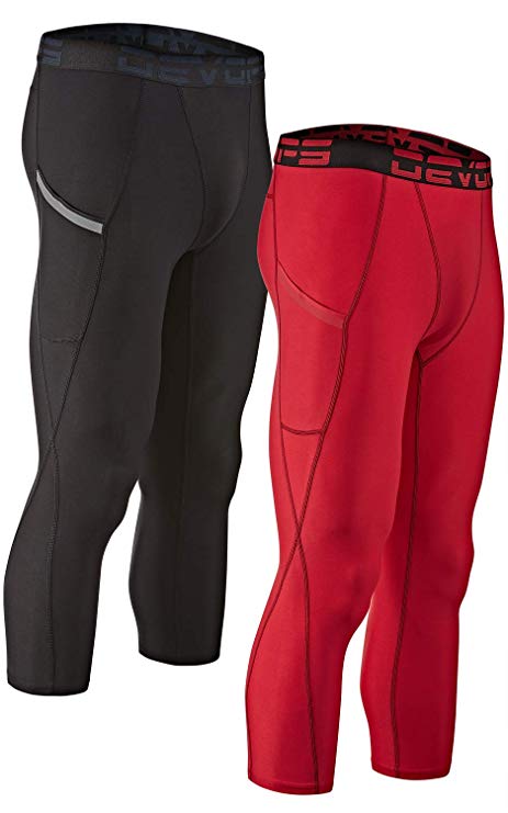 DEVOPS Men's 3/4 (2 Packs) Compression Cool Dry Tights Baselayer Running Active Leggings Pants