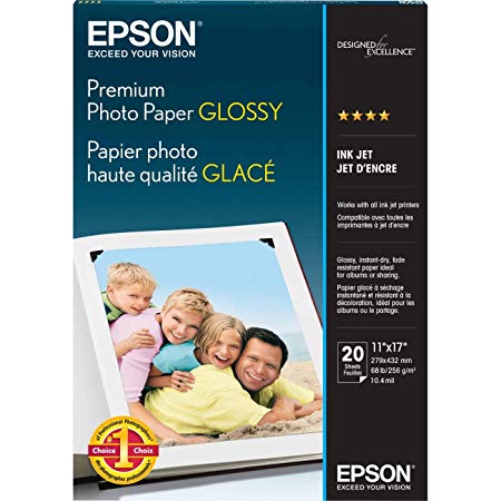 Epson Premium Photo Paper GLOSSY (11x17 Inches, 20 Sheets) (S041290)