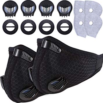 Boao 2 Pieces PM 2.5 Masks with Extra 4 Filter Cotton Sheet and 4 Pairs Valves Anti N95 N99 Air Dust and Smoke Pollution Masks with Adjustable Straps for Men and Women (Style B)