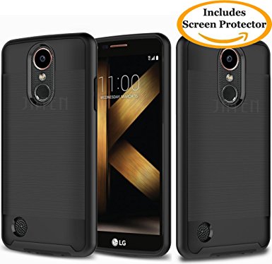 LG K20 Plus Case, LG K20 V Case, LG Harmony Case, LG Grace Case, JATEM Minimalistic Design Hybrid [Slim Fit] Smooth Hard Cover with TPU Case   HD Screen Protector and Stylus Pen (Black/Black)