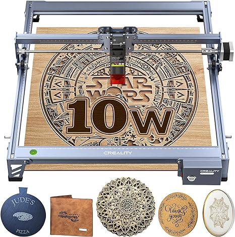 Creality Laser Engraver Machine 10W Output Power, 72W DIY Engraving 0.06mm High Precision Cutter and for Wood Metal, Paper, Acrylic, Glass, Leather etc, 17 in x 16 in silver grey