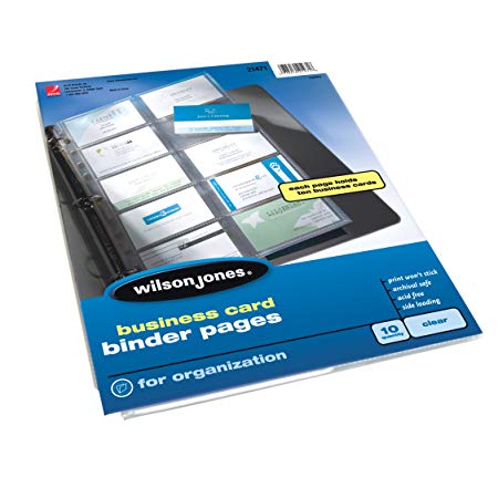 Wilson Jones Business Card Binder Page, 8.5 x 11 Inches, Untabbed, 10-Pack, Clear (W21471)