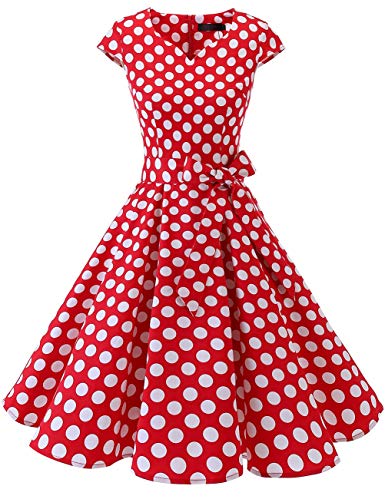 DRESSTELLS Retro 1950s Cocktail Dresses Vintage Swing Dress with Cap-Sleeves