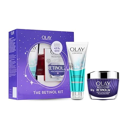 Olay Retinol Kit for Overnight Repair | Retinol Cream with Free Cleanser | Plumper, Younger looking Skin | 24h Hydration | Fragrance Free | Normal, Oily, Dry,Combination Skin | Paraben & Sulphate Free | Pack of 2