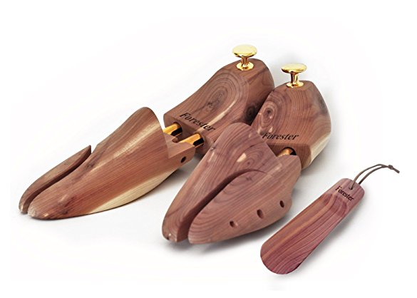 Cedar Shoe Trees with Bonus Shoe Horn - Extended Sizing for Men & Women Medium & Wide Widths - Aromatic American Cedar - Durable Adjustable Twin Tube Design - Fresh Long Lasting Natural Fragrance
