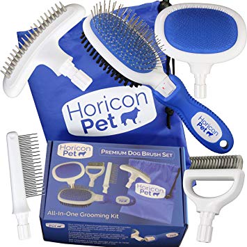 Horicon Pet Premium Dog Brush Set Interchangeable Dog Grooming Brushes - Dematting Undercoat Comb, Slicker Brush, Deshedding Edge Comb, Spring Comb, Ball Pin Brush, Bristle Brush
