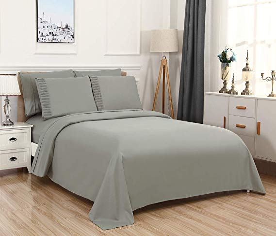 Bed Sheets Set by Bamboo Home, Natural Bamboo Viscose Rayon Blend Solid Queen 4-Piece Bed Sheets Set with 15 inch Extra Deep Pockets, Healthy Hypoallergenic and Antibactial Eco Friendly Cool Comfortable Ultra Soft Silky Egyptian Comfort Bamboo Bedding Sheets-Wrinkle/Fade/Stain Resistant (w/ 4 Pillowcases) (Queen, Grey)