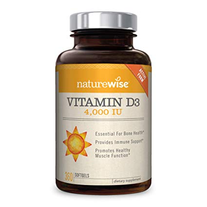 NatureWise Vitamin D3 4,000 IU for Healthy Muscle Function, Bone Health and Immune Support, Non-GMO, Gluten-Free in Cold-Pressed Organic Olive Oil,1-Year Supply, 360 Count