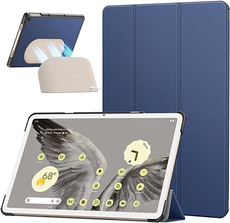 MoKo for Google Pixel Tablet Case 2023, Foldable Design   Ultra Thin Slim Leather TPU Back Full Protector Trifold Stand Cover Case for Pixel Tablet, 11inch, Dark Blue