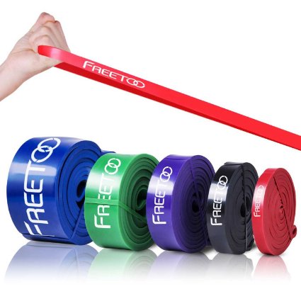 [Resistance Bands] FREETOO Workout Bands Stretch Exercise Pull up Rubber Bands of 5 levels for Men and Women Home Gyms,Yoga,Pilates,Physical Therapy(Single Unit)