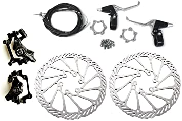 BlueSunshine Front and Back Disk Brake Kit - Aluminum Alloy Calipers, 2 Pcs Stainless Steel G3 160 mm Rotors & Cable & Brake Lever & 12 Bolts, Freewheel Threaded Hubs Hole Distance of 48mm
