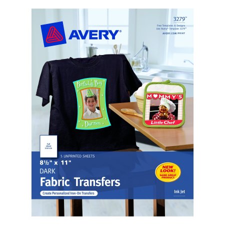 Avery InkJet Iron-On Dark T-Shirt Transfers, White, Five Sheets per Pack (03279)