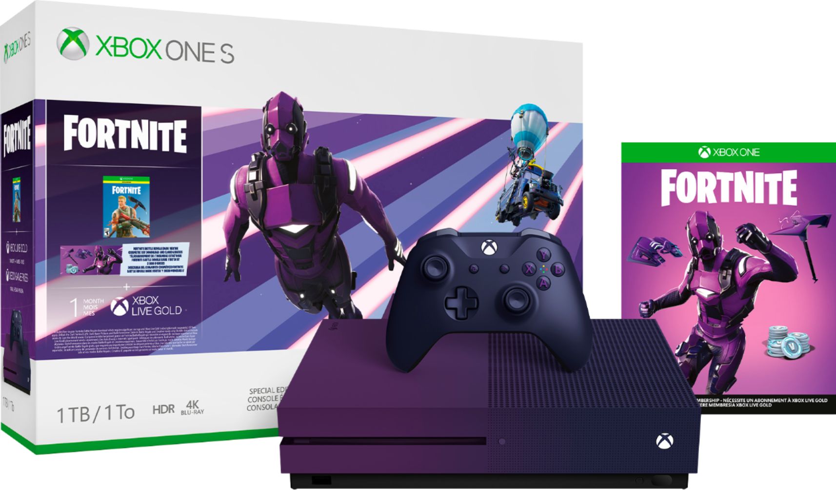 Microsoft - Xbox One S 1TB Fortnite Battle Royale Special Edition Console Bundle - Gradient Purple
