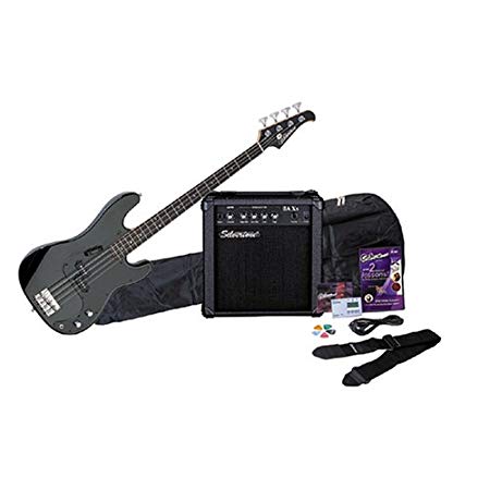 Silvertone LB11 Bass Guitar and Amp Package, Liquid Black