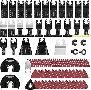 Oscillating Tool Blade, 94 Pcs Oscillating Saw Blades with Sandpaper,Quick Release Multitool Blades for Wood Plastics Metal Cutting, Compatible with Dewalt Ryobi Milwaukee Rockwell Dremel