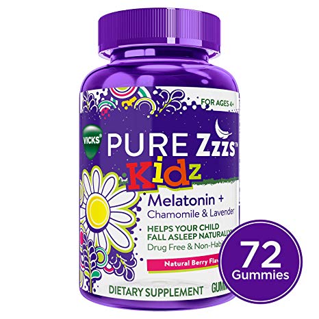 Vicks Pure Zzzs Kidz Melatonin Lavender & Chamomile Sleep Aid Gummies for Kids & Children, Pure Zzz Kids Gummies, 72 ct