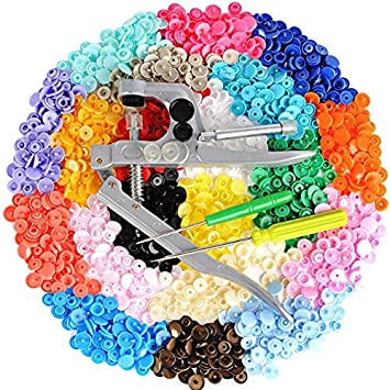 LEMESO 300 Set T5 Plastic Buttons Fasteners, Multicolored, Included Snap Pliers