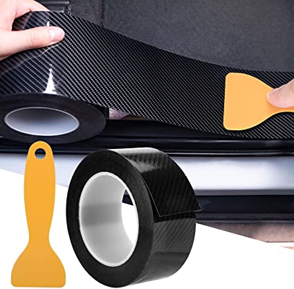 Linkstyle 33ft x 2in Car Door Entry Guards Scratch Cover Protector 5D Car Door Sill Stickers Guards, Rubber Universal Anti-Collision Carbon Fiber Car Bumper Vinyl Tape Wrap Film for Most Cars, Black