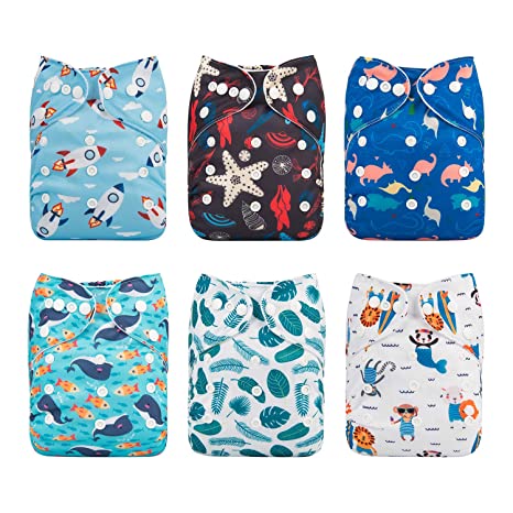 Babygoal Baby Cloth Diapers, Washable Reusable Pocket Nappy, 6pcs Diapers 6pcs Microfiber Inserts 5pcs Charcoal Bamboo Inserts 6FB07