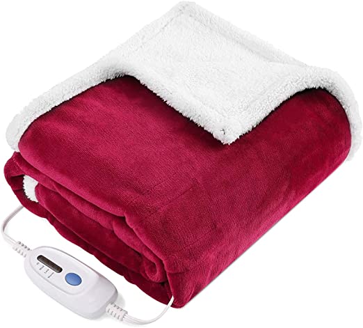 Electric Blanket Heated Throw Flannel & Sherpa Fast Heating Blanket 50" x 60", ETL Certification with 4 Heating Levels & 3 Hours Auto-Off Timing Settings, Home Use & Machine Washable