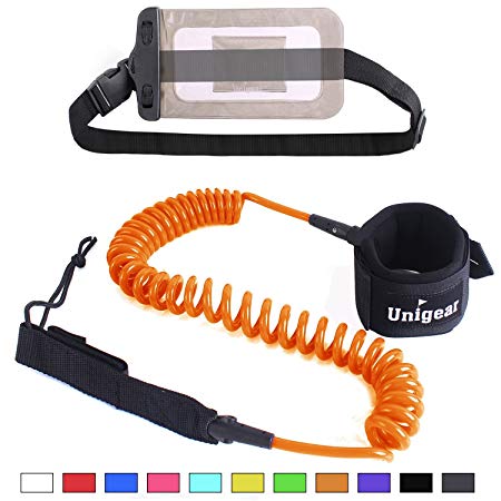 Unigear Premium 10' Coiled SUP Leash (11 Colors) Inflatable Paddle Board Leash with Waterproof Wallet