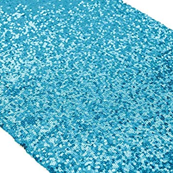 Turquoise Sequin Table Runner 14" x 108" Sequin Tablecloth Wholesale Aqua Blue Sequin Table Cloths Sequin Linens Teal Sequin Silver Sequin