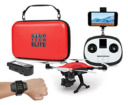World Tech Toys Elite Recon Follow Me GPS Live View 4K Camera 2.4GHz 4.5 Channel Remote Control Quadcopter Drone, Red, 12.25 x 12 x 6
