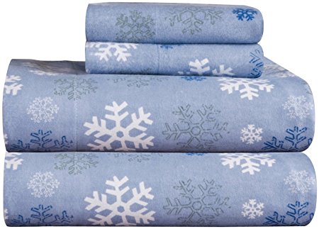 Pointehaven Heavy Weight Printed Flannel 100-Percent Cotton Sheet Set, Snow Flakes, Twin