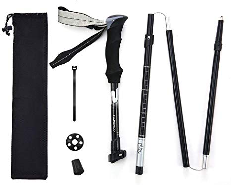 TOMSHOO Trekking Pole Adjustable, Collapsible Forth-Fold, Lightweight, Anti-shock Quick Lock, Aluminum 7075 44-53in Walking Pole With EVA Foam Handle Hiking Poles for Hiking/Camping/Climbing