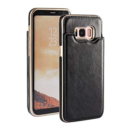 Samsung Galaxy S8 Plus Case, Premium PU Wallet Leather Case [Slim Fit] [Card Slots] [Magnetic Closure] Shockproof Folio Flip Protective Defender Shell With Kickstand for Samsung Galaxy S8 Plus (6.2")- Black