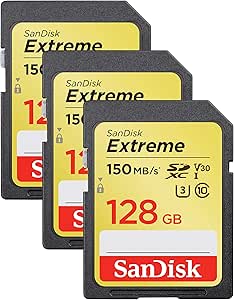 SanDisk 128GB Extreme SDXC UHS-I Memory Card - 150MB/s, C10, U3, V30, 4K UHD, SD Card - SDSDXV5-128G-GNCIN (Pack of 3)